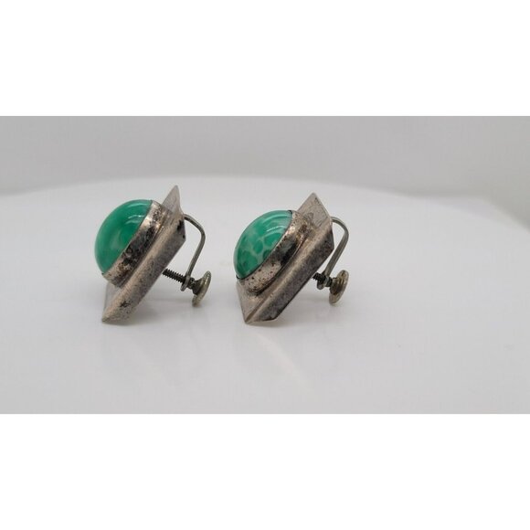 VTG Taxco Mexico Sterling Silver & Peking Glass Screw Back Artisan Earrings! 123 - Picture 6 of 8